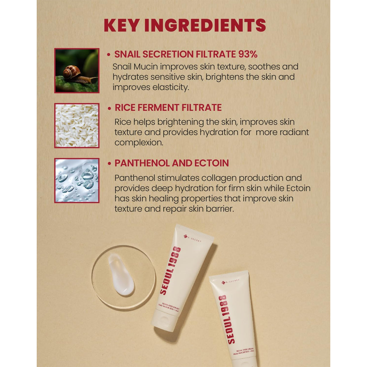 K-Secret Seoul 1988 Cream Snail Mucin 93% + Rice 100ml K-Secret Seoul 1988 Cream Snail Mucin 93% + Rice 100ml