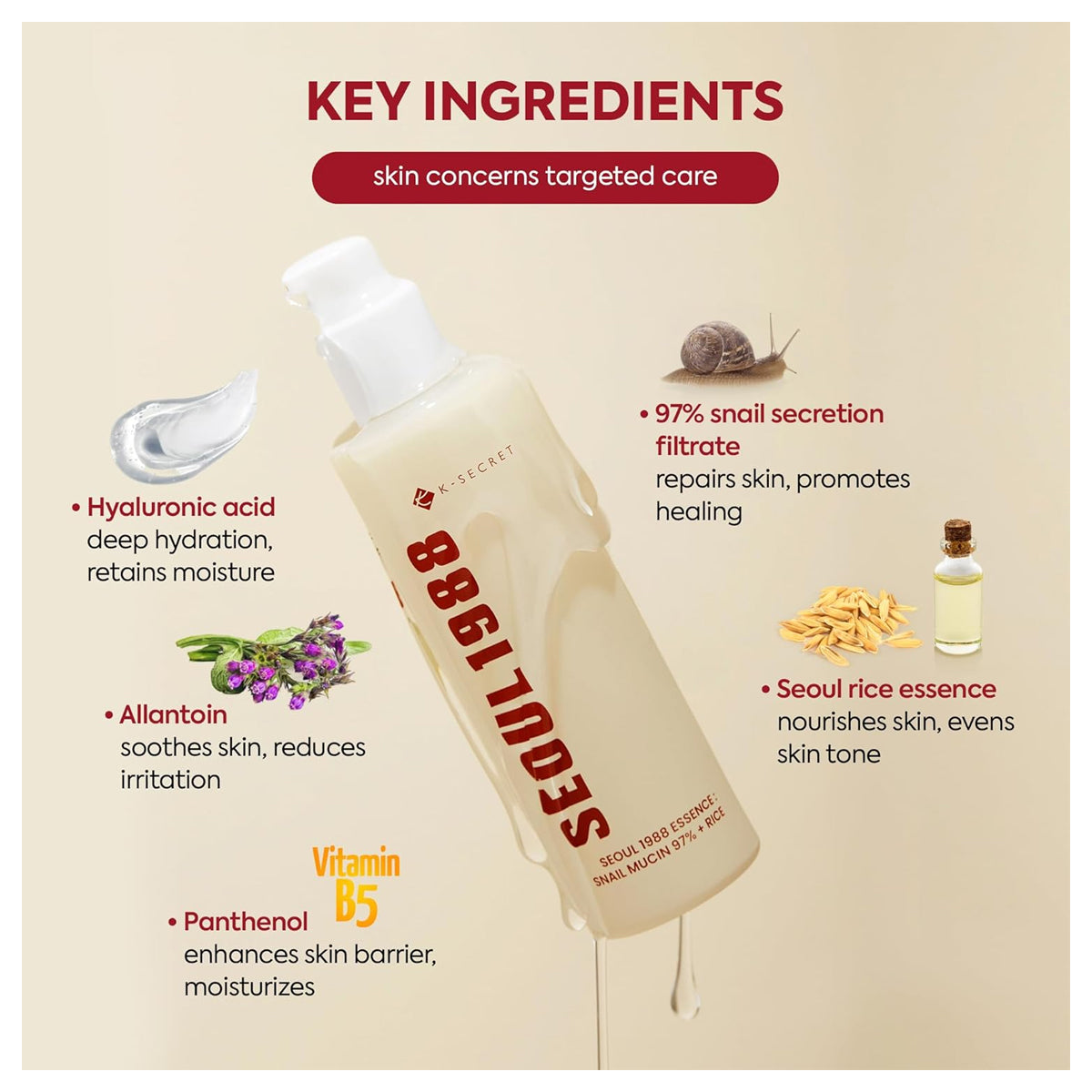 K-Secret Seoul 1988 Essence Snail Mucin 97% + Rice 100ml K-Secret Seoul 1988 Essence Snail Mucin 97% + Rice 100ml