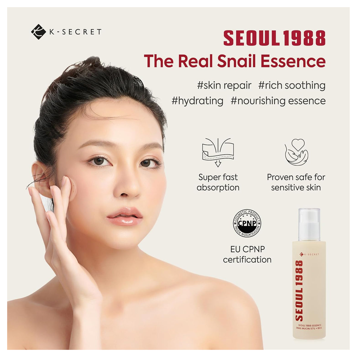 K-Secret Seoul 1988 Essence Snail Mucin 97% + Rice 100ml K-Secret Seoul 1988 Essence Snail Mucin 97% + Rice 100ml