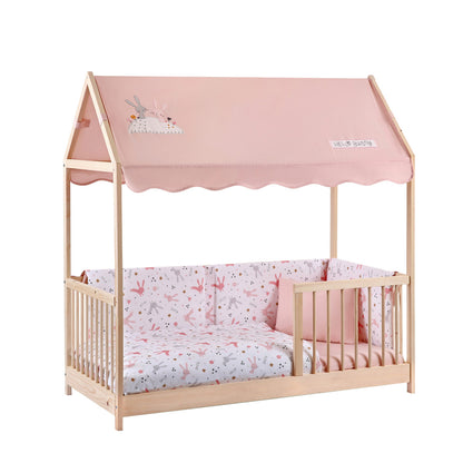 Kukka Natural Wooden Montessori Activity Bed 70X140cm - Bunny Pink