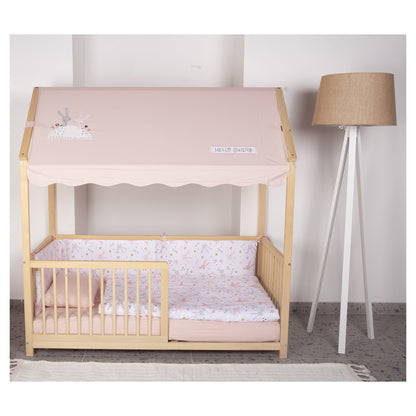 Kukka Natural Wooden Montessori Activity Bed 70X140cm - Bunny Pink