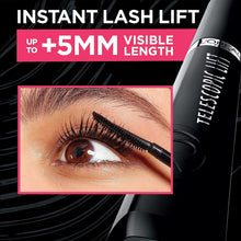 Load image into Gallery viewer, L’ORÉAL PARIS TELESCOPIC INSTANT LIFT WASHABLE MASCARA LENGTHENING AND VOLUMIZING EYE BLACK