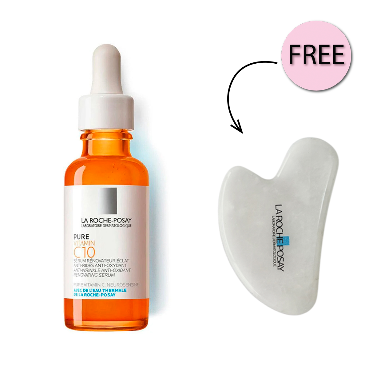 La Roche-Posay 10% Pure Vitamin C Anti Aging Face Serum for Wrinkles 30ml + Free Guasha for Face Massaging