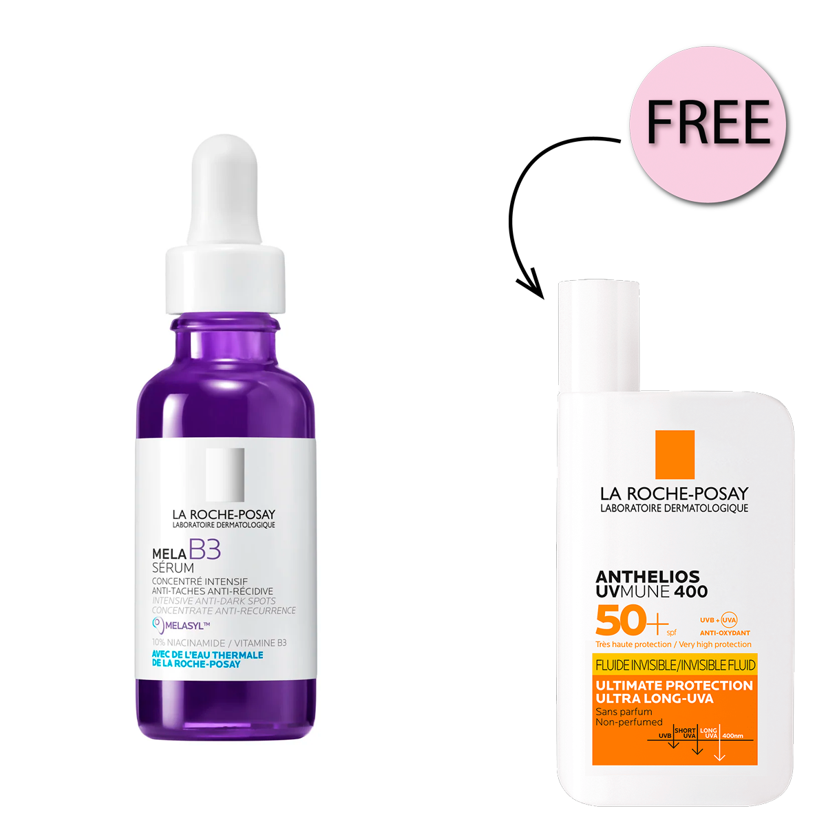 La Roche Posay Mela B3 Anti-dark Spots Concentrate Serum With Niacinamide For All Skin Types 30ml + Free La Roche-Posay Anthelios UVMune 400 Invisible Sunscreen SPF50+ 50ml