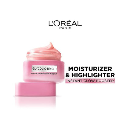 Loreal Paris Glycolic Bright Matte Luminizing Cream, Instant Glow Booster, Fades Dark spots, 50ml