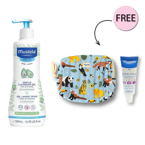 MUSTELA BABY GENTLE CLEANSING GEL HAIR&BODY 500ML + FREE MUSTELA VITAMIN BARRIER 10ML + FREE MUSTELA POUCH