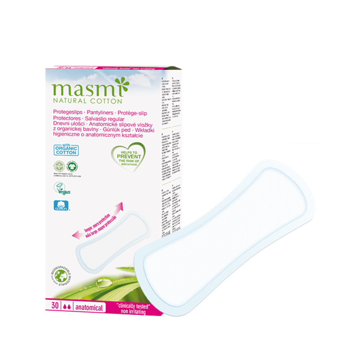 Masmi Classic Anatomical Pantyliners القطن العضوي 30 قطعة Masmi Classic Anatomical Pantyliners القطن العضوي 30 قطعة