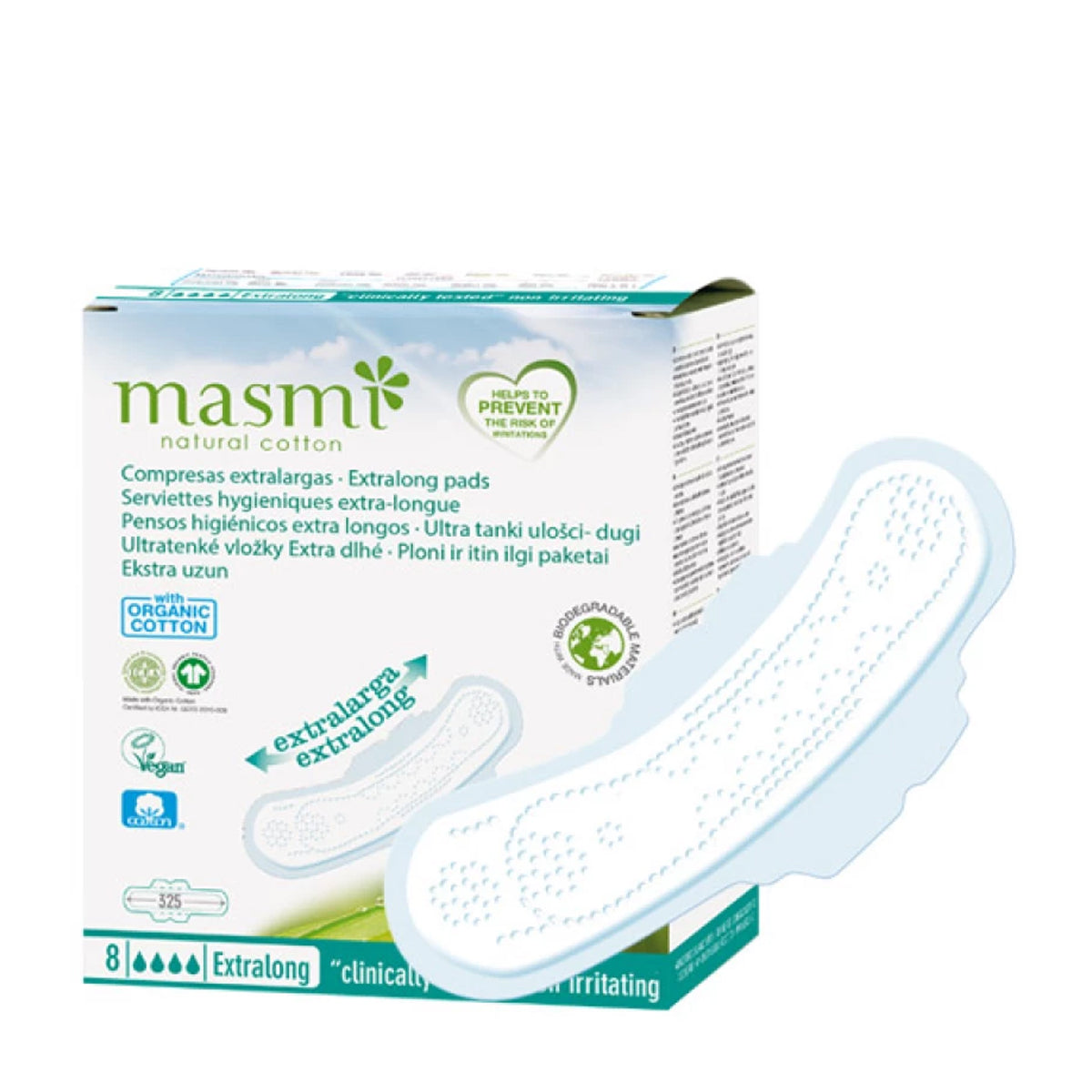 Masmi Extra Long Super Ultrathin Pads القطن العضوي 8 قطع Masmi Extra Long Super Ultrathin Pads القطن العضوي 8 قطع