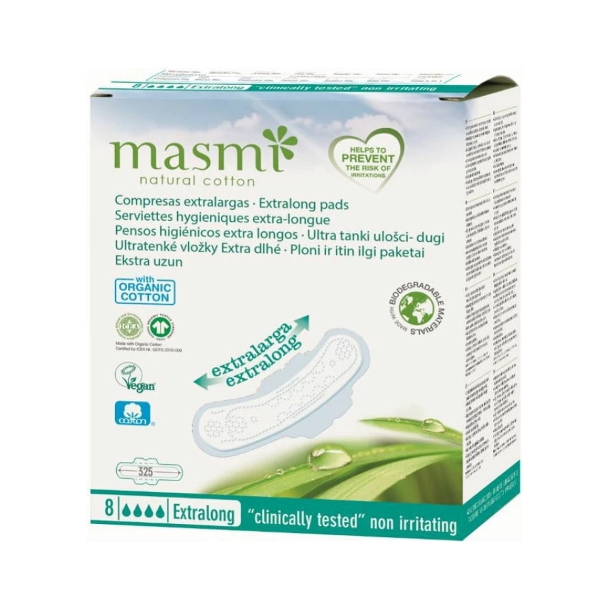 Masmi Extra Long Super Ultrathin Pads القطن العضوي 8 قطع Masmi Extra Long Super Ultrathin Pads القطن العضوي 8 قطع