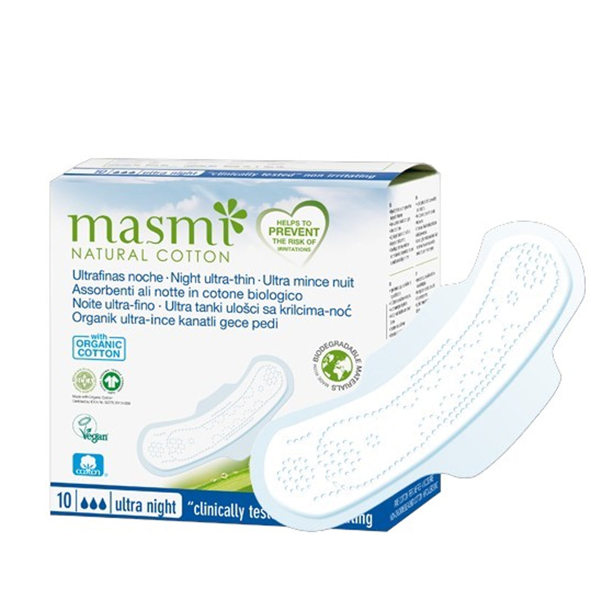 Masmi Ultrathin Light Pads مع أجنحة القطن العضوي 10 قطع Masmi Ultrathin Light Pads مع أجنحة القطن العضوي 10 قطع