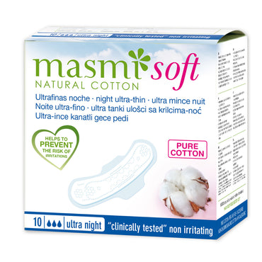 Masmi Soft Ultrathin Night Pads With Wings Organic Cotton 10 Pieces