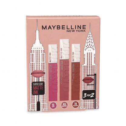 Maybelline Superstay Matte Ink Liquid Lipstick 15 Lover + Maybelline Superstay Matte Ink Liquid Lipstick 65 Seductress + Free Maybelline Superstay Matte Ink Liquid Lipstick 70 Amazonian