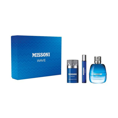 Missoni Men's Wave Edt 100ml + Edt 10ml + Deodorant Stick 75ml Gift Set For Men