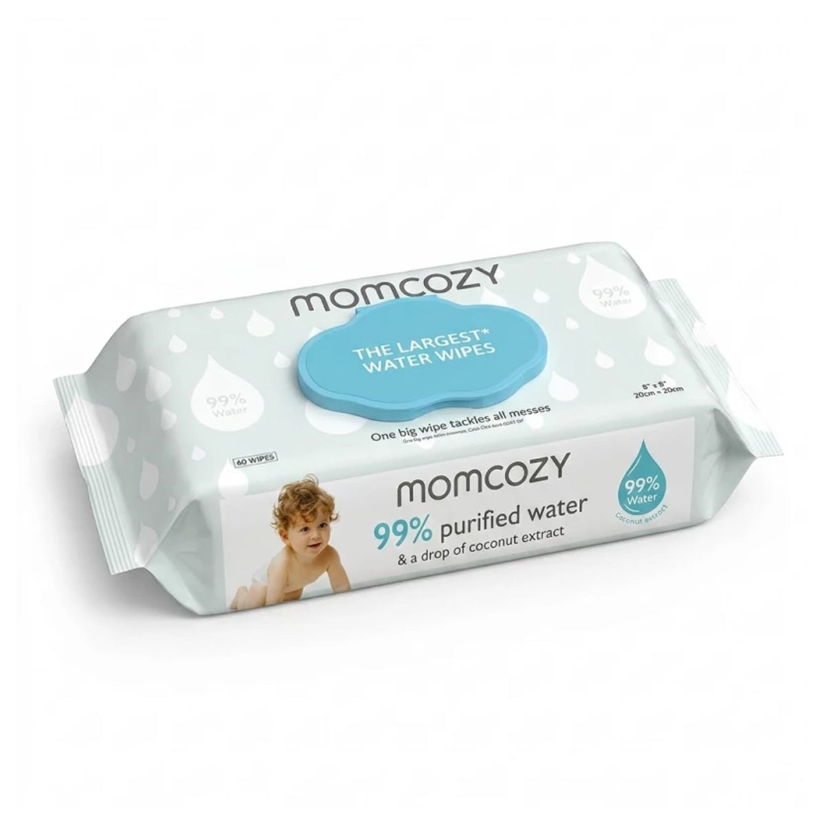 Momcozy Largest Water Wipes 99% Water Based Wipes For Sensitive Skin Single Pack (60 Count)