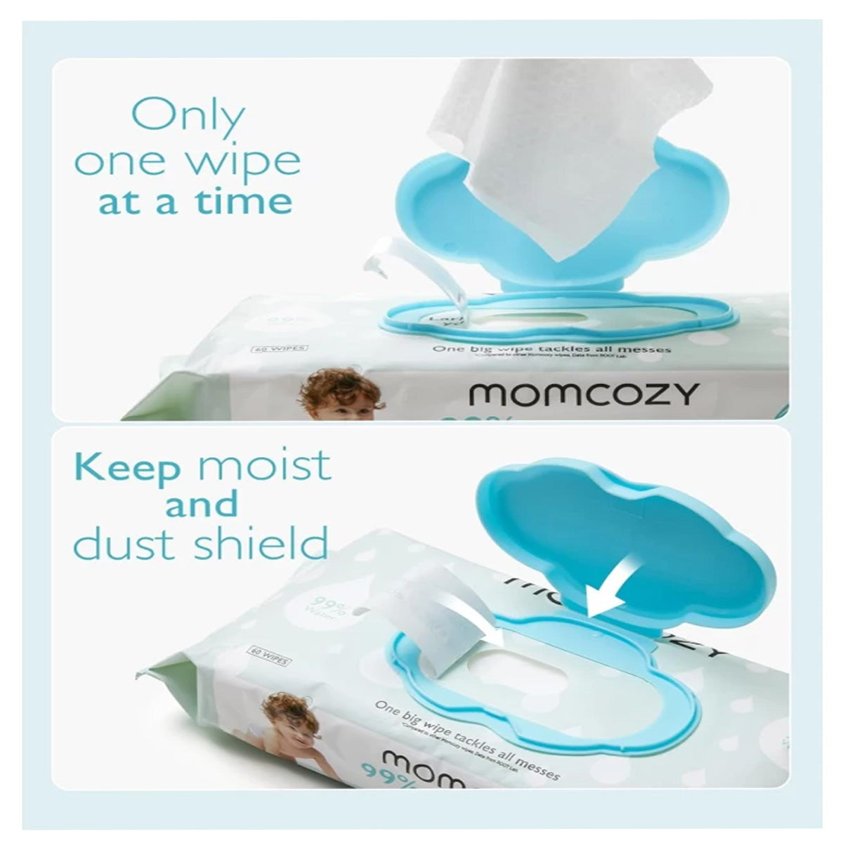 Momcozy Largest Water Wipes 99% Water Based Wipes For Sensitive Skin Single Pack (60 Count)