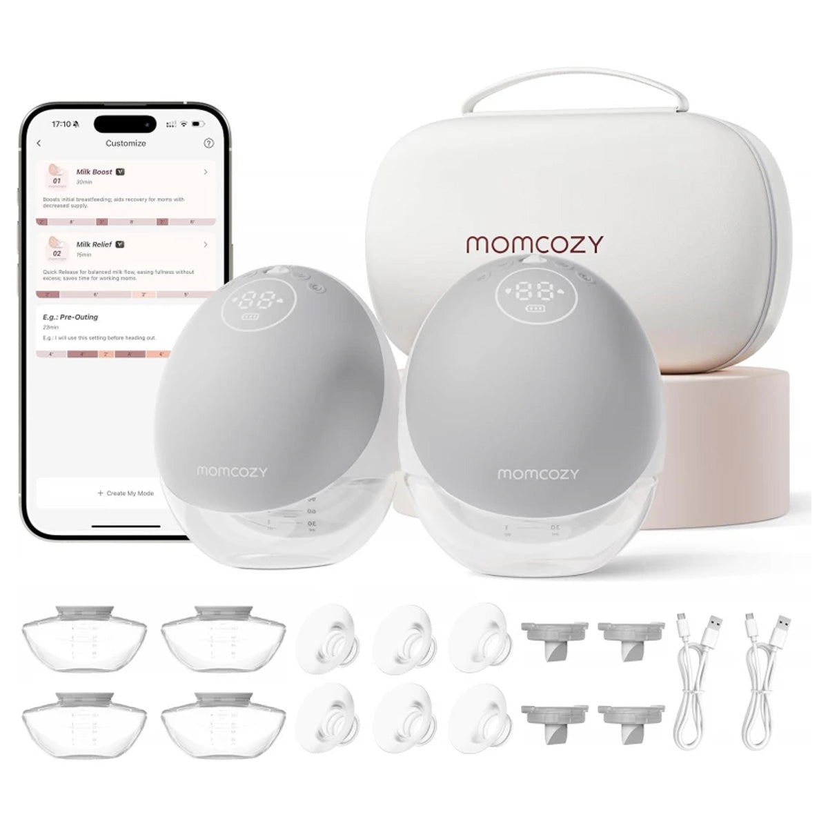 Momcozy M9 Double Wearable Breast Pump-Mobile App Controlled – Grey