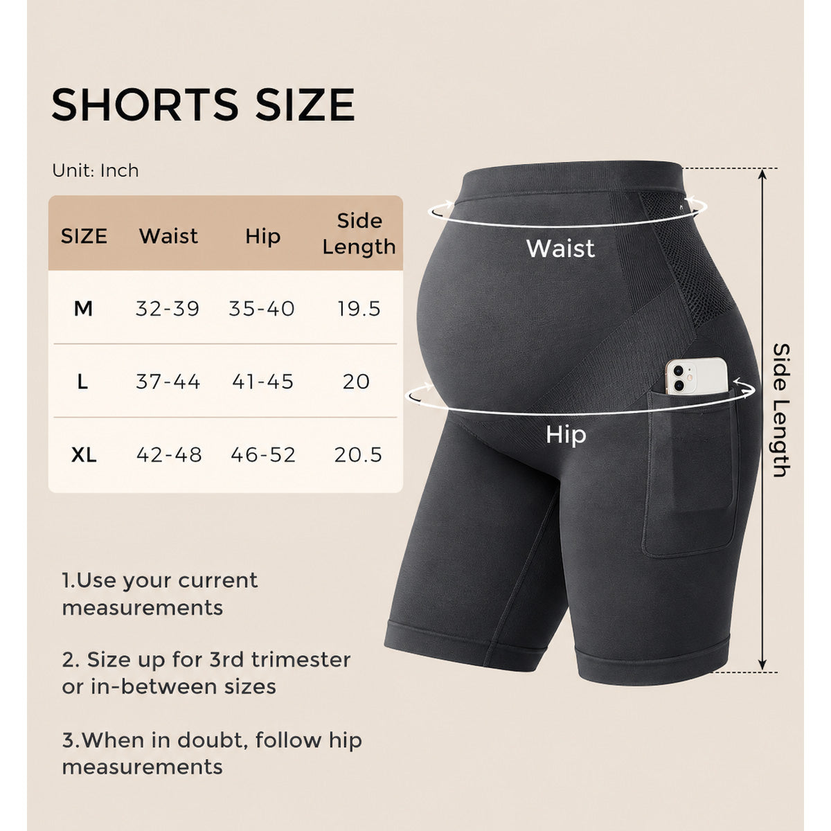 Momcozy Seamless Knit Maternity Biker Shorts with Pocket, 6-Inch, Over-Belly High-Waisted – Black, Medium