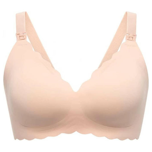Momcozy Seamless Support Floral Nursing Bra with Jelly Strip (Beige/Oyster Pink)

