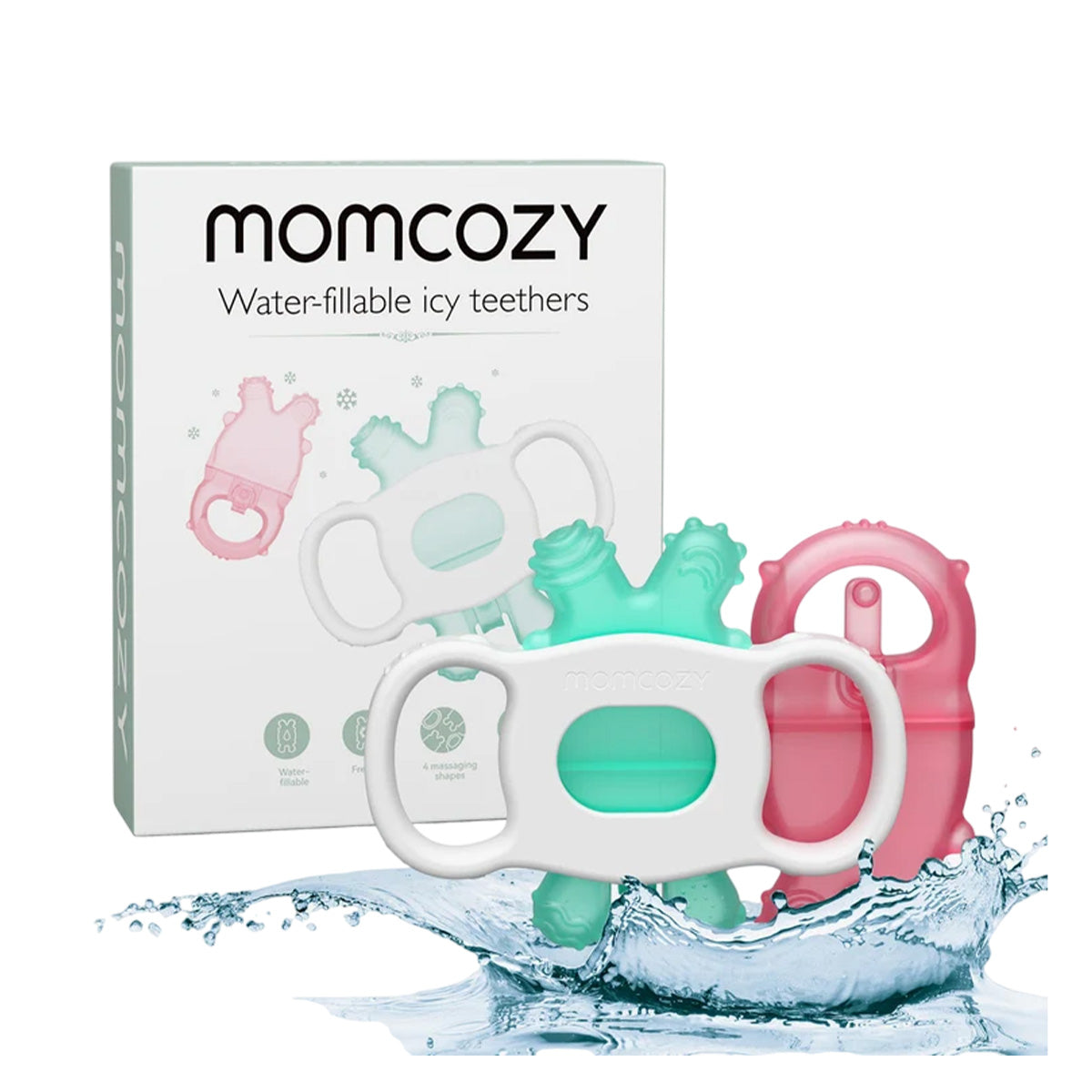 Momcozy Water-Fillable Icy Teethers - Green+Pink
