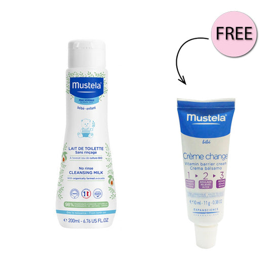 Mustela Baby No Rinze Cleansing Milk 200ml + Free Mustela Vitamin Barrier 10ml