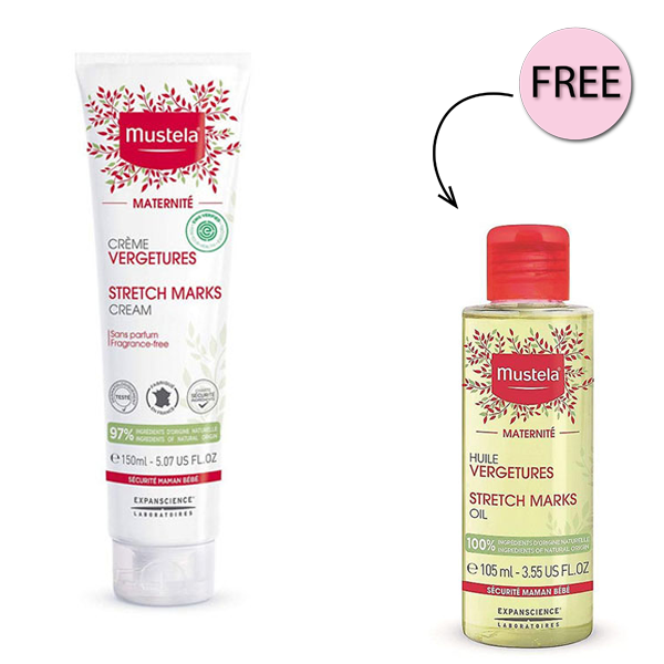 Mustela Stretch Marks Prevention Cream 150ml + Free Mustela Stretch Marks Prevention Oil 105ml