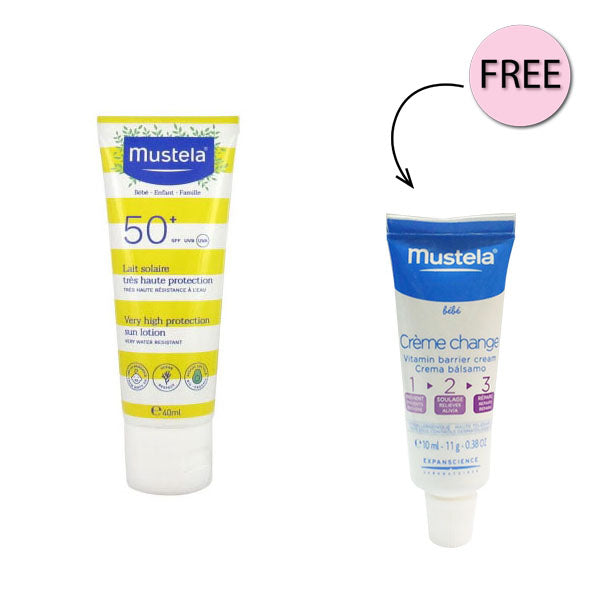 Mustela Sun Very High Protection Sun Lotion Spf50+ 40ml + Free Mustela Vitamin Barrier 10ml