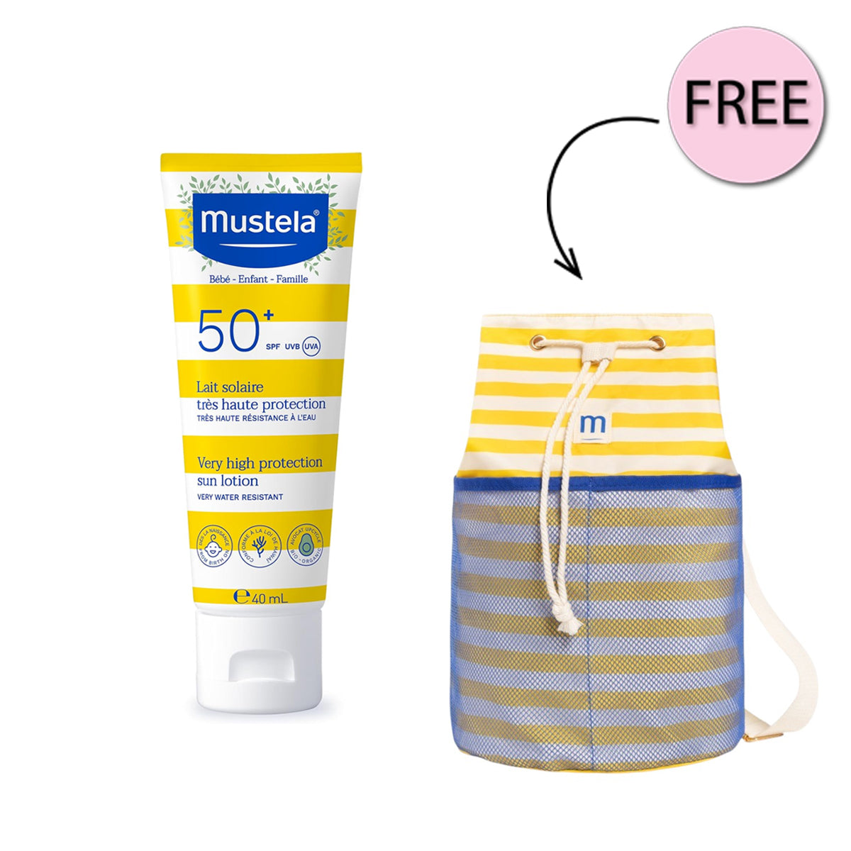 Mustela Sun Very High Protection Sun Lotion Spf50+ 40ml + Free Sun Bag