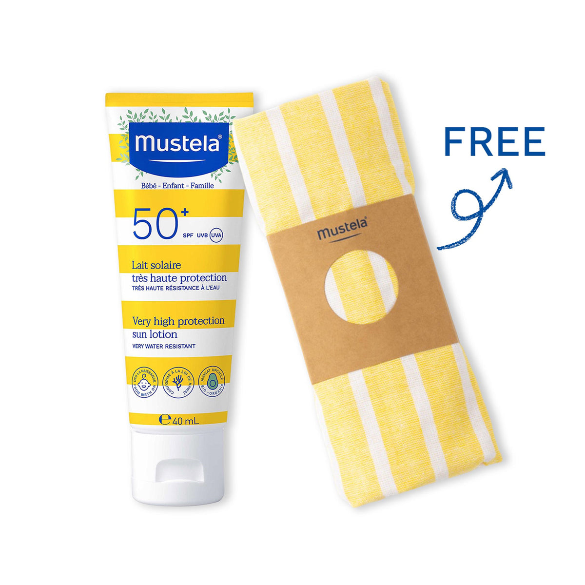 Mustela Sun Very High Protection Sun Lotion Spf50+ 40ml +  Free Towel