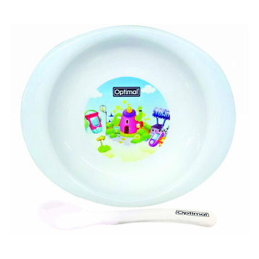 OPTIMAL SOLID BODY FEEDING PLATE WITH SOFT SPOON WHITE