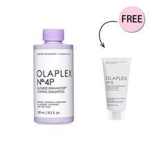 Load image into Gallery viewer, Olaplex Nº.4p Blonde Enhancer Toning Shampoo 250ml + Free No 5 Conditioner 30ml