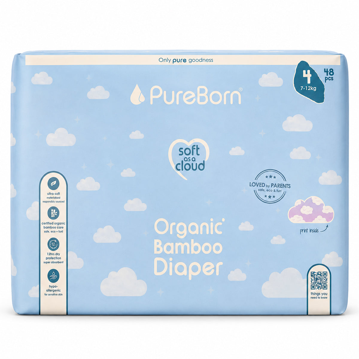  Pureborn Nappies Double Pack Size L-4 (48) Diaper