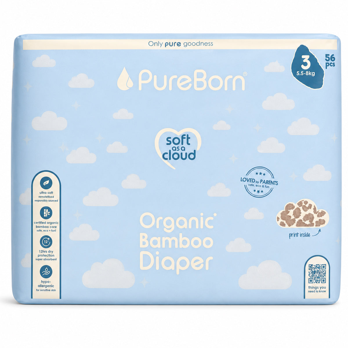  Pureborn Nappies Double Pack Size M-3 (56) Diaper