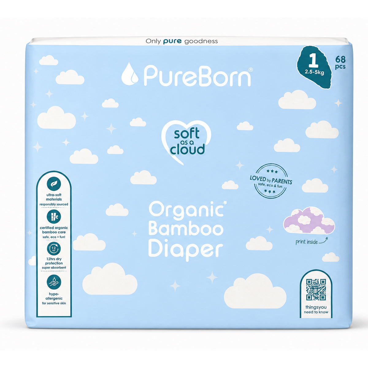 Pureborn Nappies Double Pack Size Xs-1 (68) Diaper