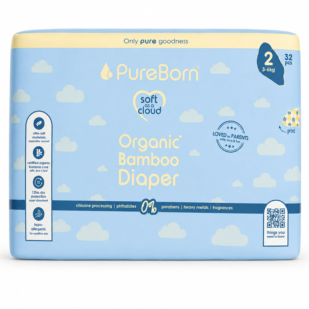  Pureborn Nappies Single Pack Size S-2 (32) Diaper