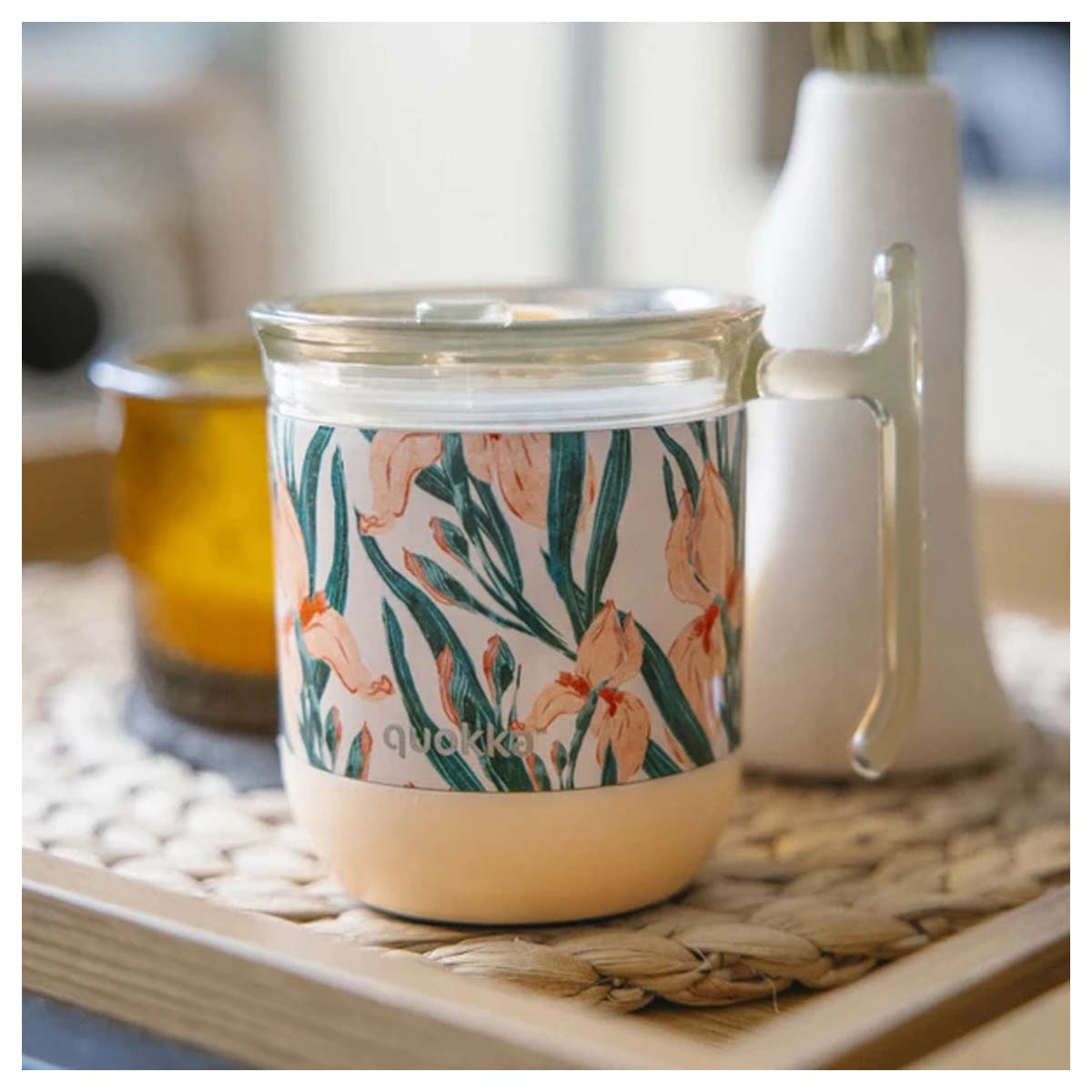 Quokka Drop Safe Thermal Stainless Steel Mug - Wave Floral Peach 260 ML