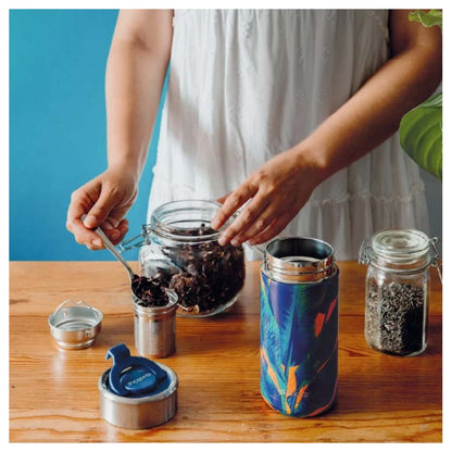 Quokka Thermal Stainless Steel Tumbler With Infuser - Blue Jungle 400 Ml