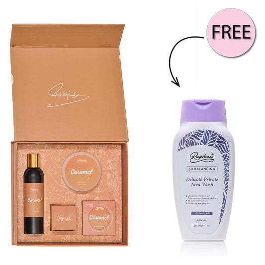Raghad Delicious Body Set - Caramel +Free Raghad Organics Ph Balancing Delicate Private Area Wash Unscented 240ml