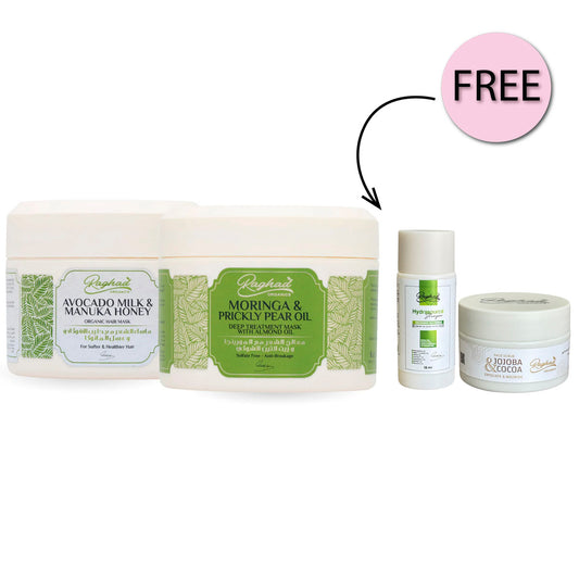 Raghad Organics Avocado Package + Free Hydrasource Shampoo 15ml & Jojoba & Cocoa Scrub 50ml