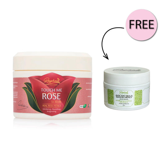 Raghad Organics Touch Me Rose Body Scrub 500ml + Free Avocado Mask 50ml