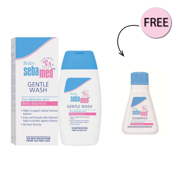 SEBAMED BABY GENTLE WASH FOR DELICATE SKIN 200ML + FREE SHAMPOO 20ML
