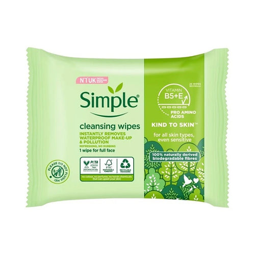 SIMPLE CLEANSING BIODEGRADABLE FOR ALL SKIN TYPES 25 WIPES
