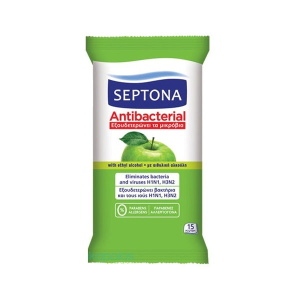 Septona Antibacterial Wipes Green Apple 15pcs