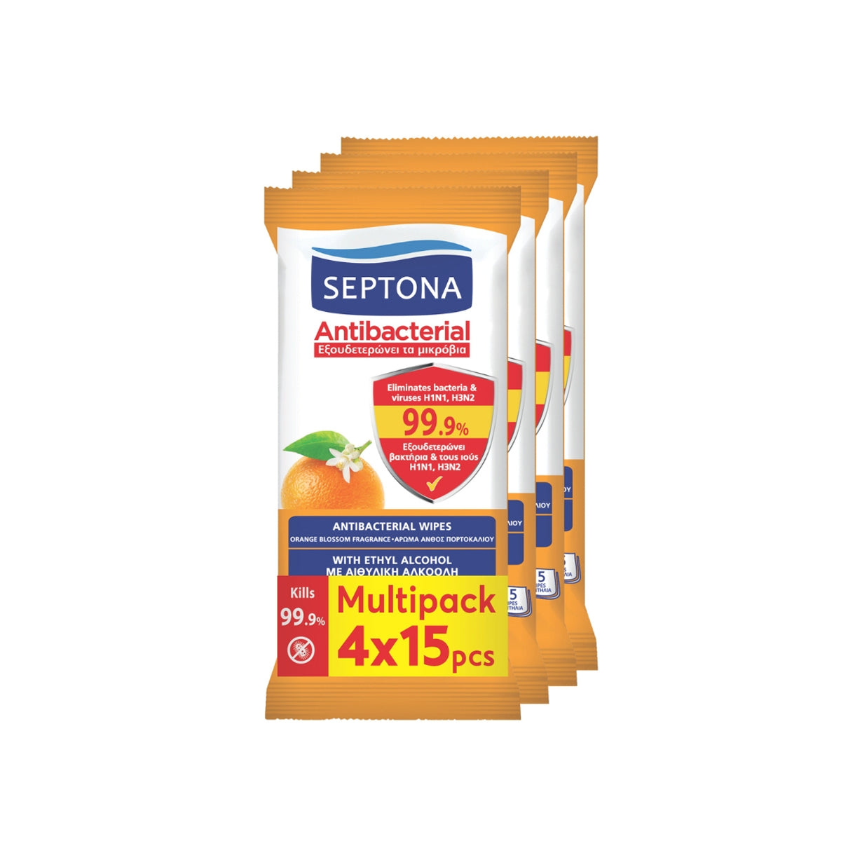 Septona Antibacterial Wipes Orange 15pcs 2+2