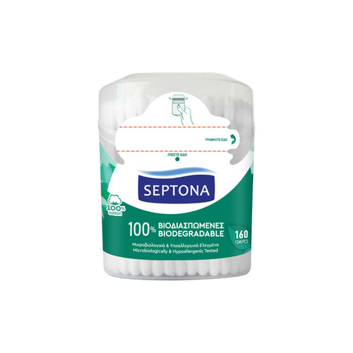 Septona Cotton Buds 160 Pcs Biodegradable With Dispenser Pop Up Lid