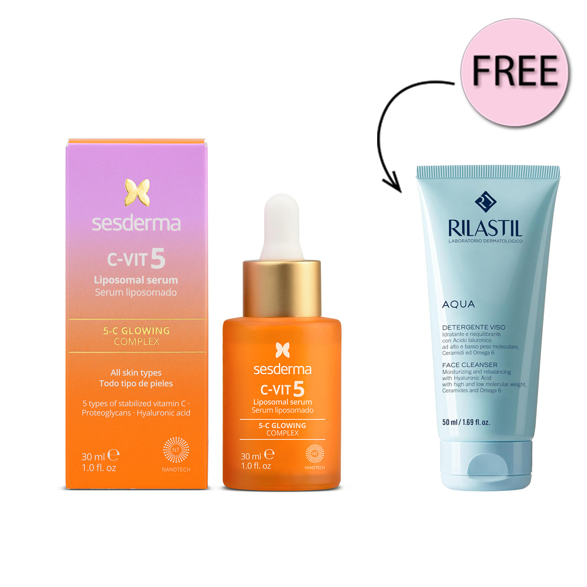 Sesderma Vitamin-C 5 Liposomal Serum 30ml + Rilastil Aqua Face Cleanser 50ml