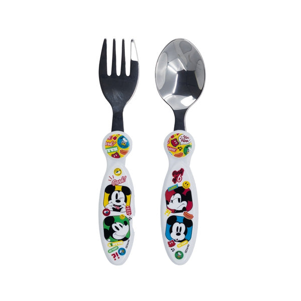 Stor 2 Pcs Elliptical Metallic Cutlery Set Mickey Mouse Fun-tastic