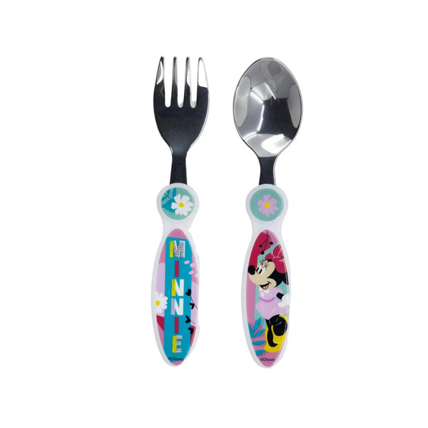 Stor 2 Pcs Elliptical Metallic Cutlery Set Minnie Mouse Being More Minnie
