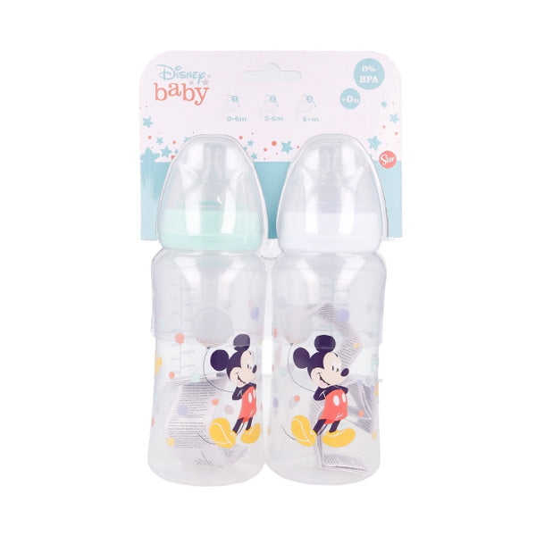 Stor Baby 2 Pcs Set Wideneck Bottle Silicone Teat 3 Positions Cool Like Mickey 360ml