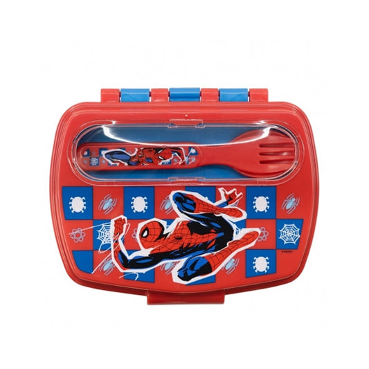 Stor Funny Sandwich Box With Cutlery Spiderman Arachnid Grid