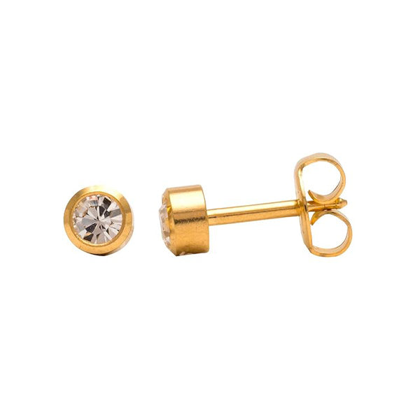 Studex Gold Plated Bezel Setting With April Crystal Ear Piercing Stud